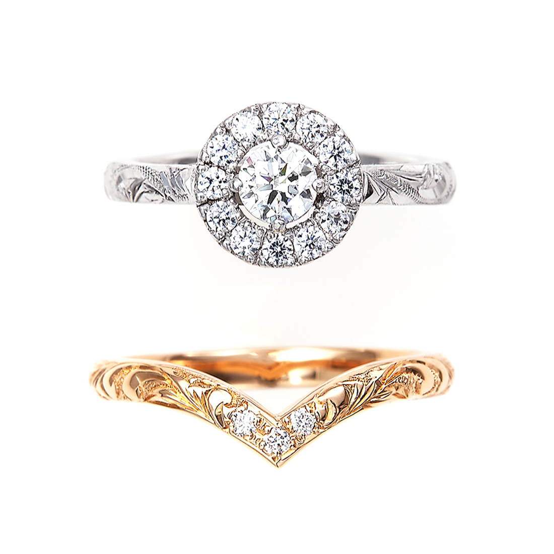 MAILE マイレ ハワイアンジュエリーリング PT950 / K18 コンビ PT950 × K18 Two Tone Half Design Ring - ハワイアンジュエリーの結婚