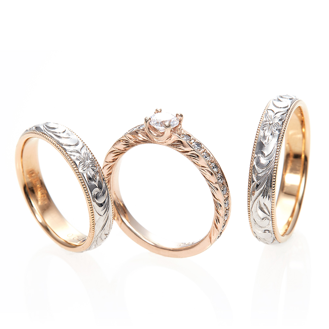 PT×K18 Two Tone Set Ring - ハワイアンジュエリーの結婚指輪は完全