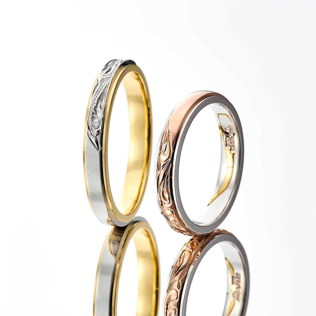 PT950 × K18 Two Tone Half Design Ring - ハワイアンジュエリー